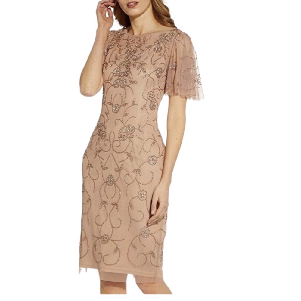 Adrianna Papell NWT Beaded Mesh Sheath Dress Size 4